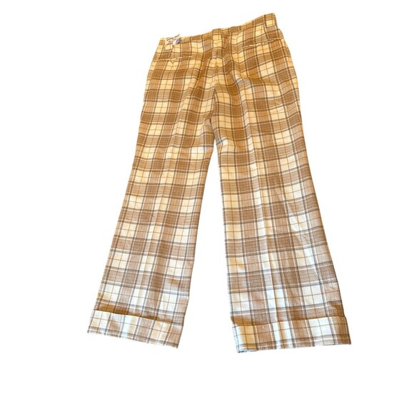 Vintage Haggar Tan & White Plaid Flat Front Belt Loops Polyester Blend 34x30 - Picture 6 of 7